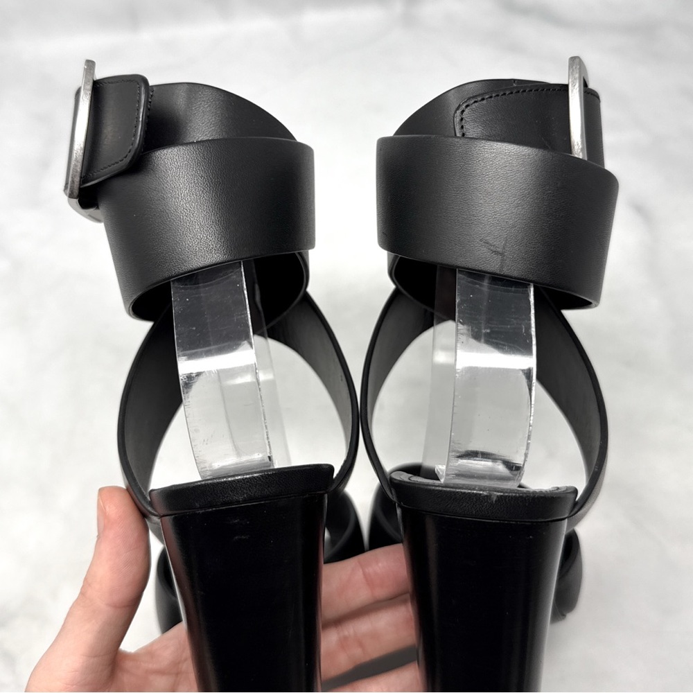 Saint Laurent Oak 100 Buckle Strappy Square Toe Sandal Block Heels Glam Black 36 - Picture 7 of 15